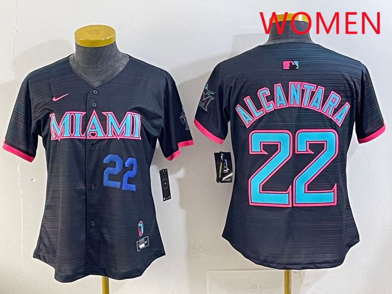 Women Miami Marlins #22 Alcantara Black Joint Name Nike MLB Jersey style 4